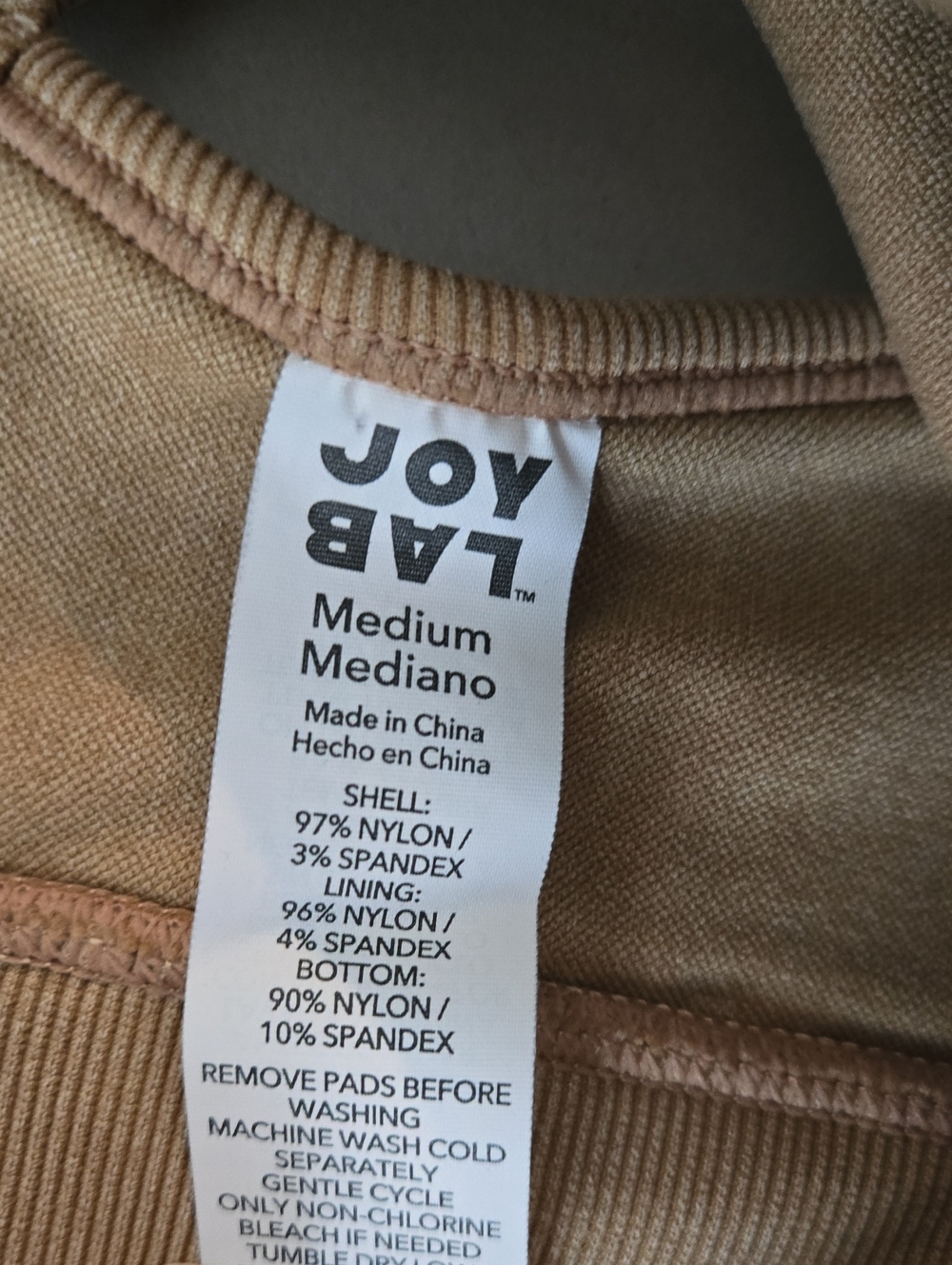 JoyLab Ribbed Strappy Sports Bra In Tan Size M - Picture 5 of 5